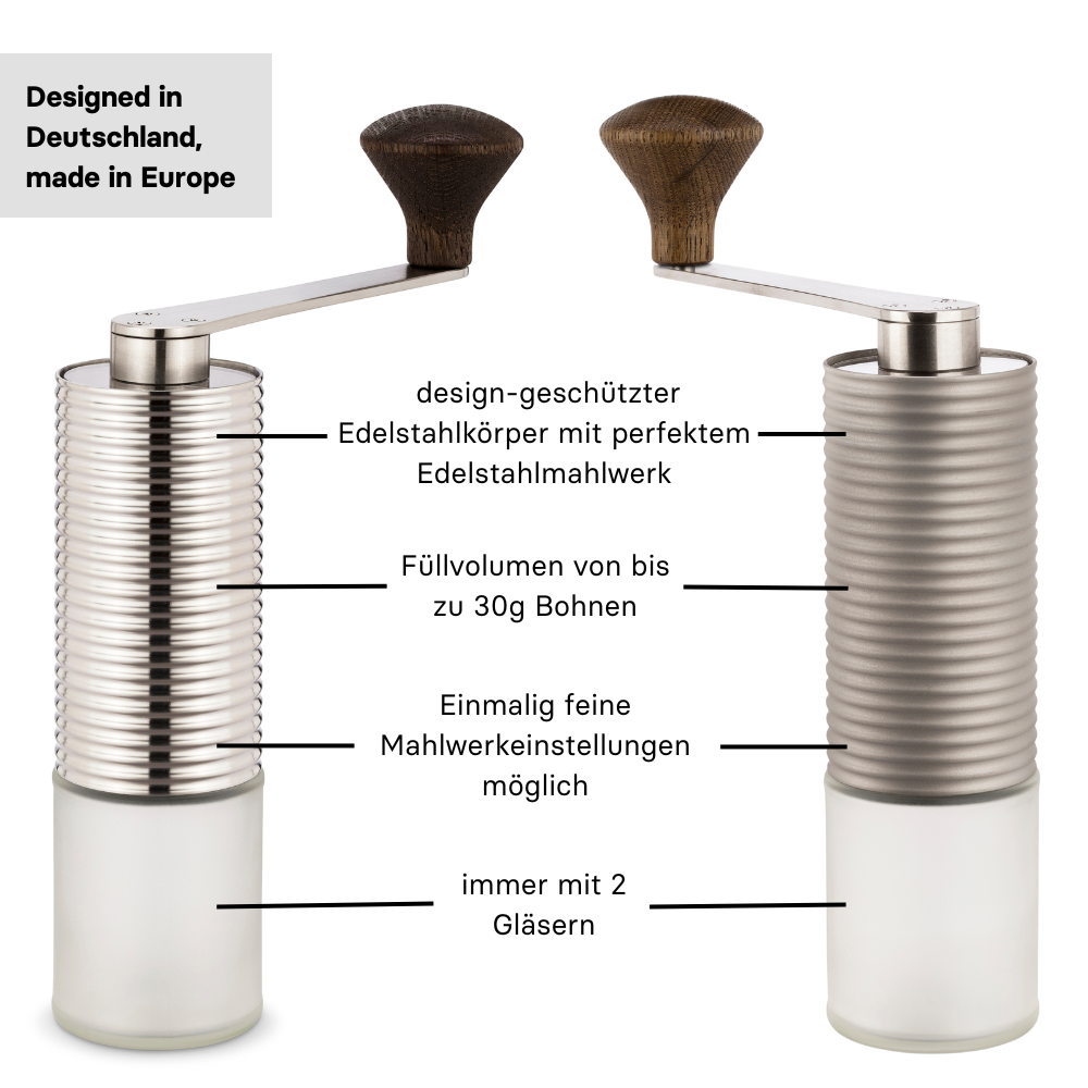 millone® compact Kaffeemühle aus Edelstahl, kompakt und stilvoll